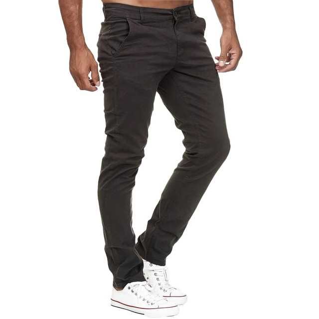 Pantaloni chino Elara bărbați, slim fit elastici, gri închis, 38/36