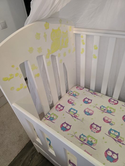 Patut copii cu saltea de bambus si baldachin+suport