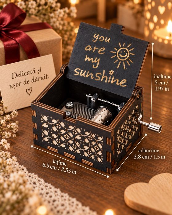 Cutiuță Muzicală „You Are My Sunshine” cu Manivelă – Cadou de Colecție 14+
