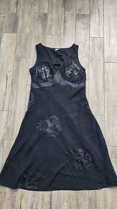 Официална черна рокля с цветя от пайети, черно сако, Kensol, р-р 48