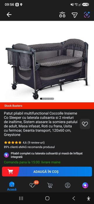 Vând pătuț pliabil multifuncțional Coccolle Insieme – stare impecabilă, ca nou!