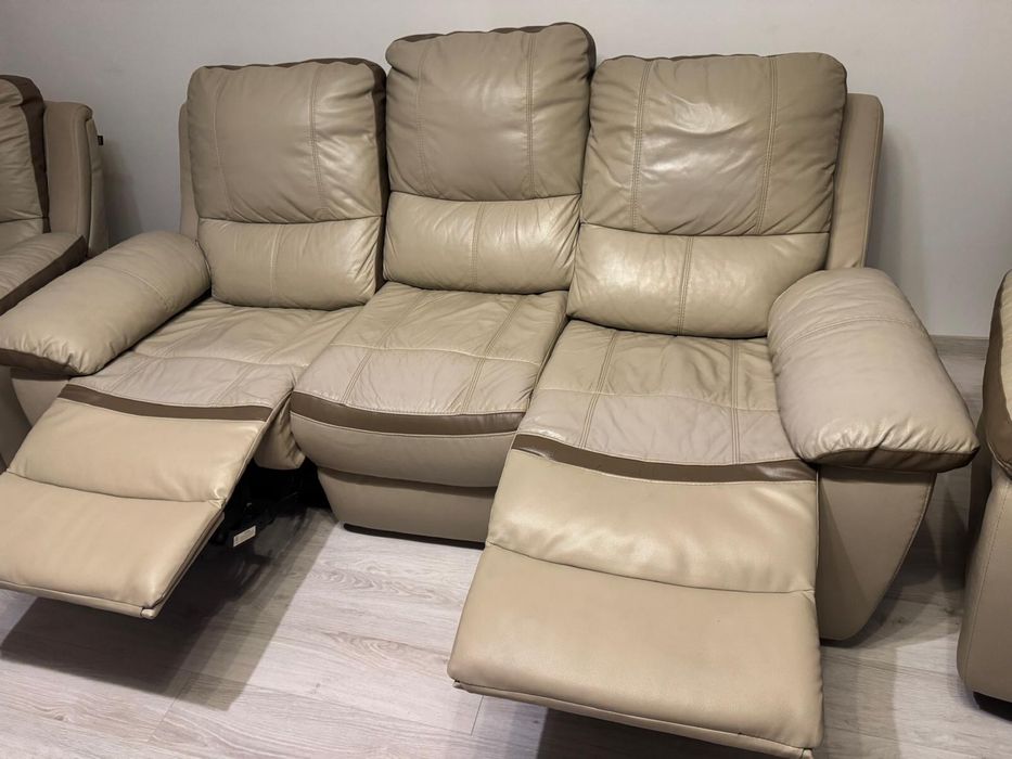Canapea cu 2 fotolii Kring Royal din piele cu recliner