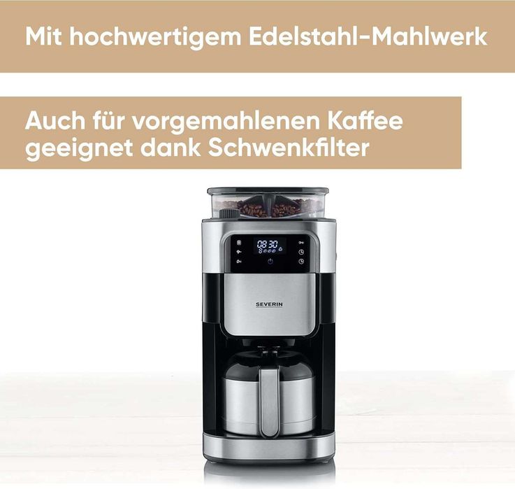 Шварц Кафемашина с мелачка Severin KA 4810, 1000W, 1.35 л, LCD дисплей