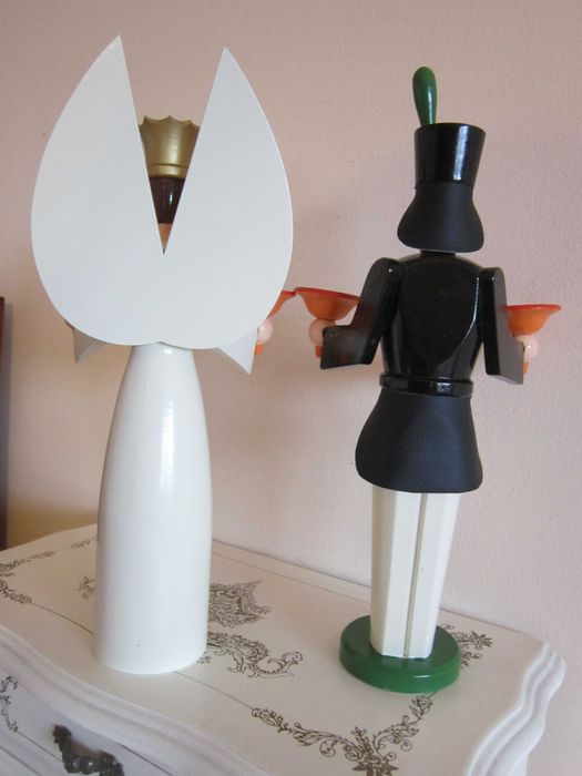 cadou rar Craciun Inger pazitor si Miner handmade lemn Germania 1960