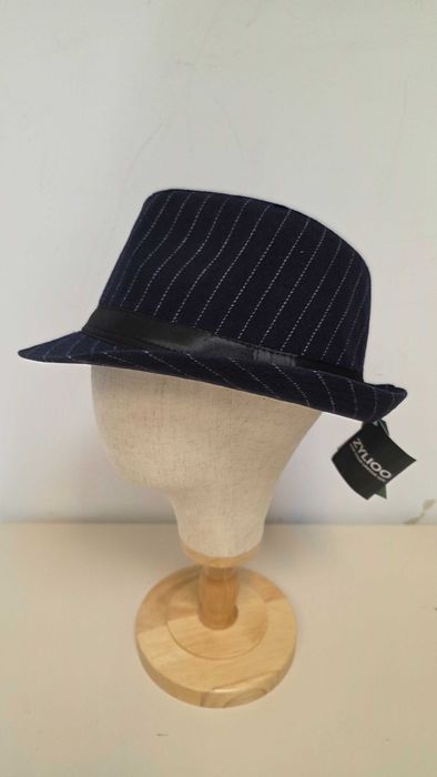 Pălărie Zylioo Trilby Fedora cu lână, 60 cm XL – bleumarin cu dungi