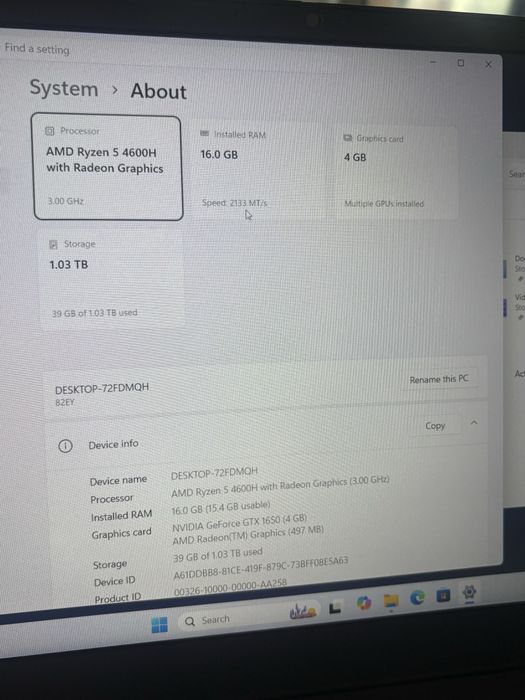 Lenovo Gaming• Ryzen 5 4600H• GTX 1650 Gddr6• 16Gb ram•