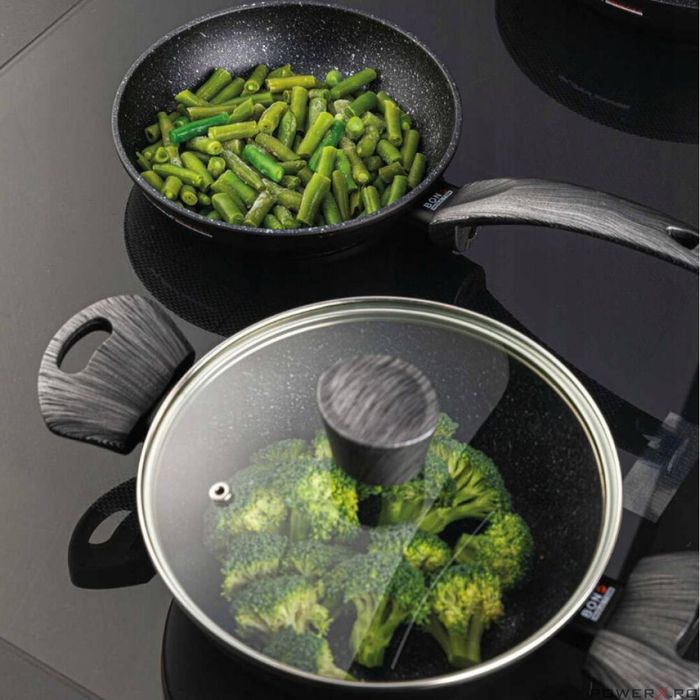 Oala din aluminiu cu invelis din marmura antiaderenta, cu capac, 24cm,