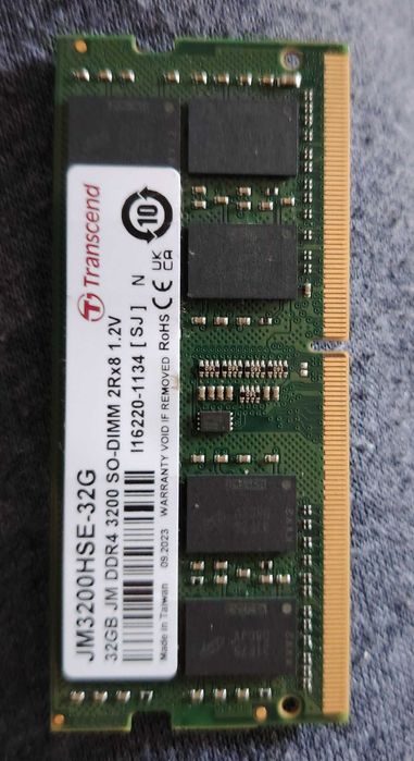 RAM памет за лаптоп Transcend 32GB JM DDR4 3200Mhz SO-DIMM 2Rx8 2Gx8 CL22 1.2V