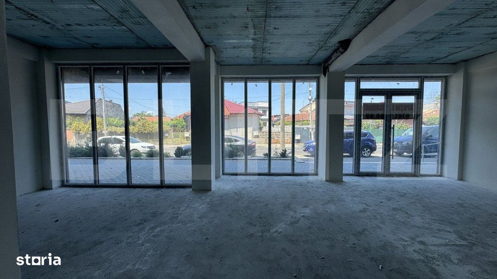 Spatiu comercial parter bloc nou, 109 mp open space, vitrina, terasa,