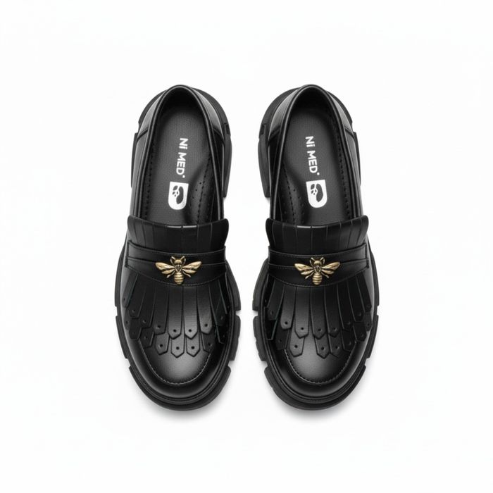 Дамски черни мокасини от естествена кожа