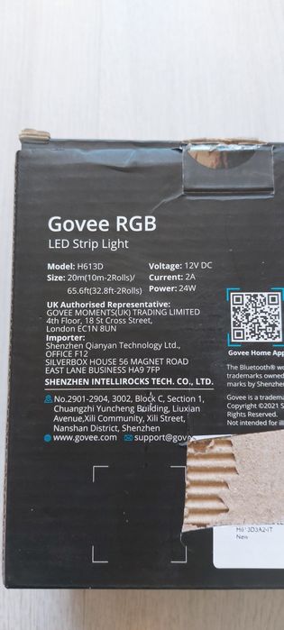 Govee RGB LED Strip Light H613D, 20м (Нов, Bluetooth управление)