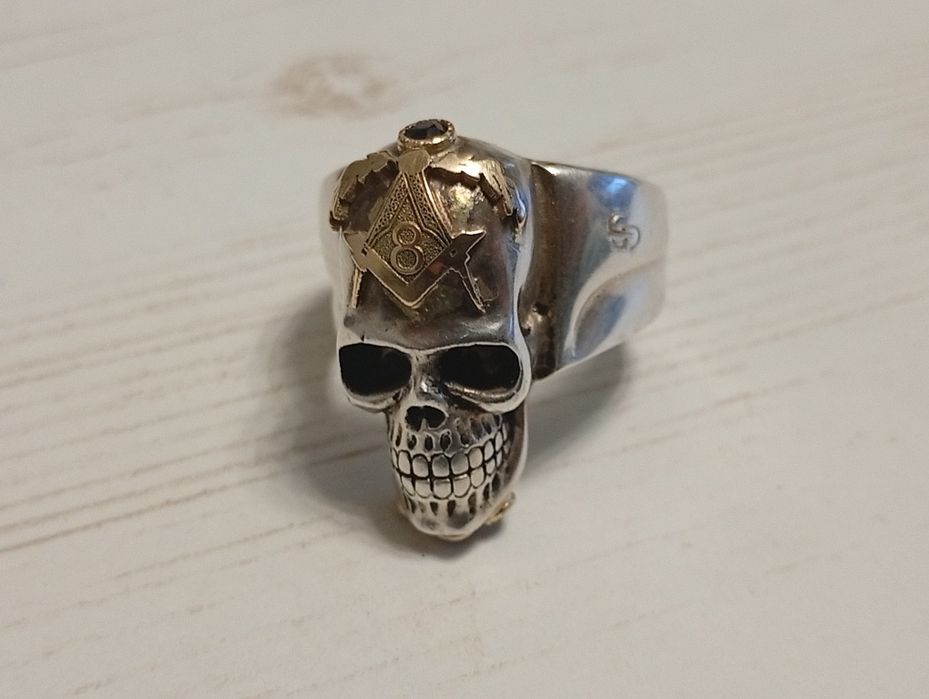 inel vechi mason argint aur 14k si safire naturale