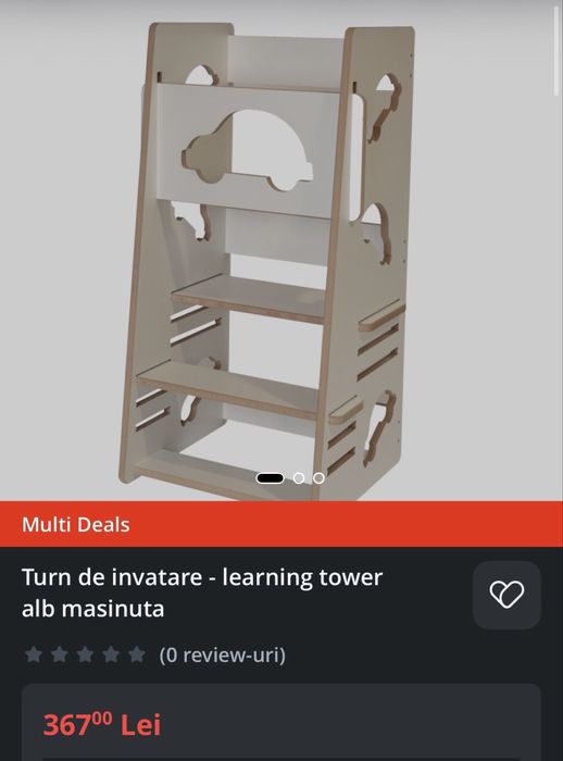 Turn de învățare Montessori NOU Alb cu model de mașinuță