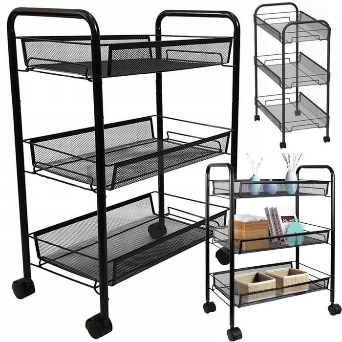 Etajera metalica pe roti cu 3 nivele Raft organizator tip carucior
