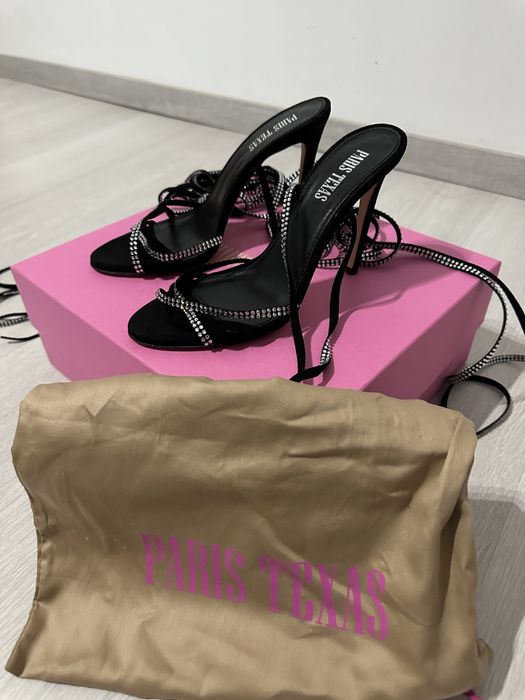 Sandale Paris Texas, din piele negre, cu cristale. Marime 37,5