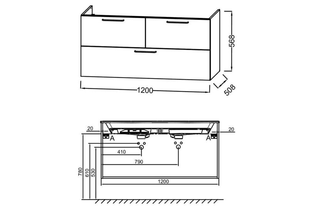 Мивка за баня под мивка 120 см с 3 чекмеджета – Jacob Delafon EB2545