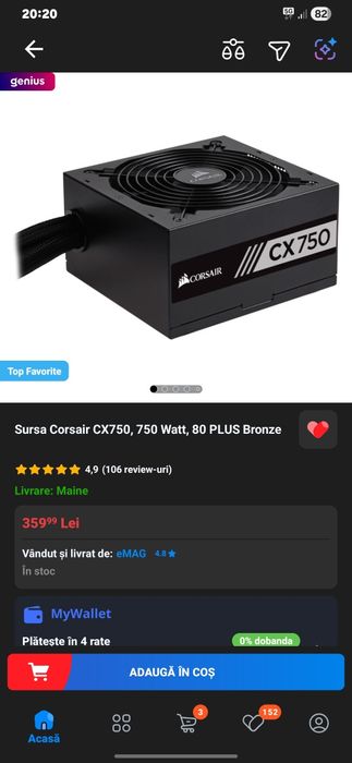 Masa gaiming, sursa corsair cx 750w