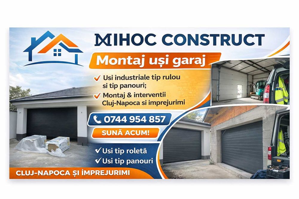 Montaj uși garaj și uși industriale – rulou, roletă, panouri