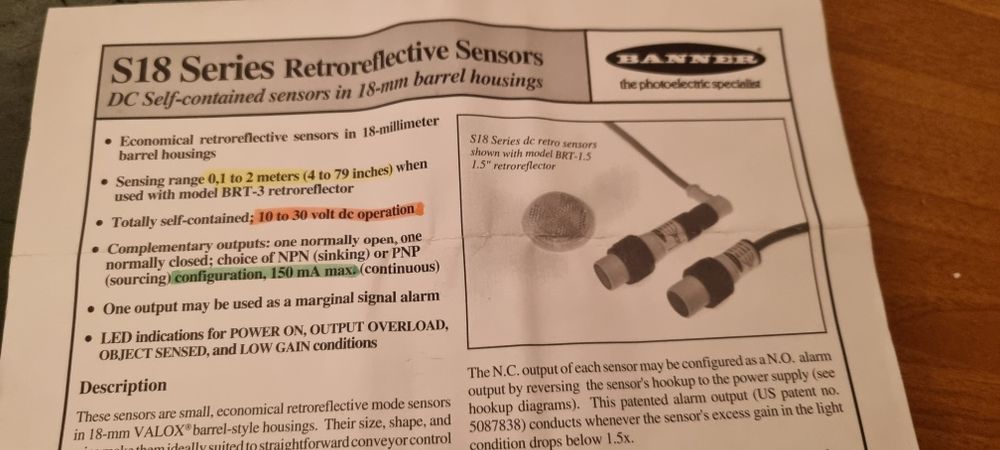 Senzor retroreflectorizant S 18