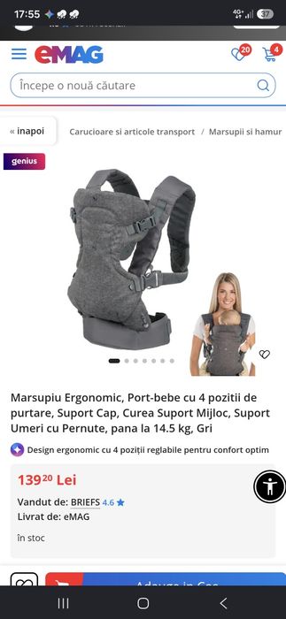 Marsupiu Ergonomic / Port-bebe cu 4 poziții de purtare (până la 14.5 kg) – Gri