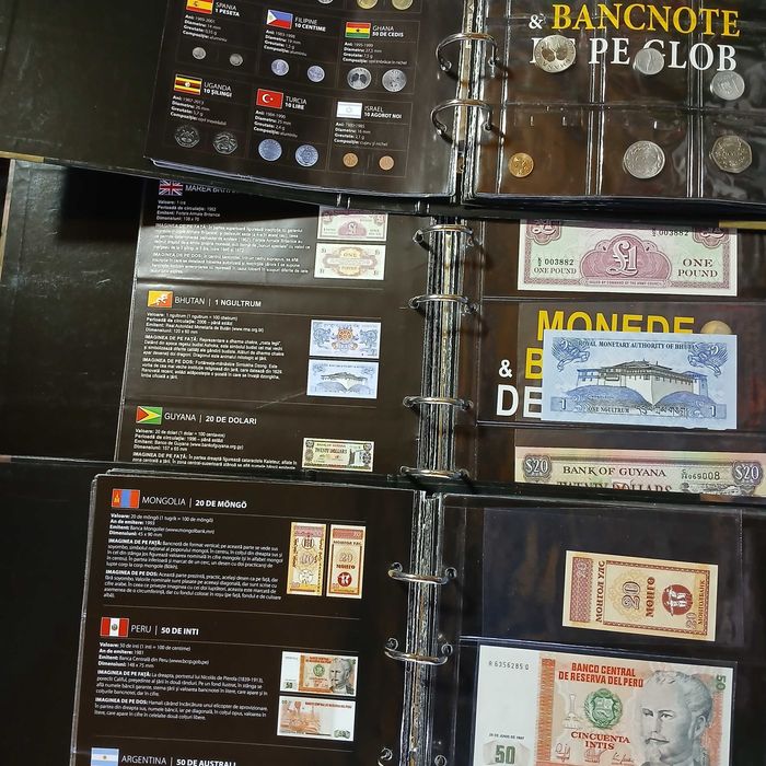 Vand Colectia Monede si Bancnote de pe glob 150 numere 3 glasoare cu 138 bancnote si 98 monede plus