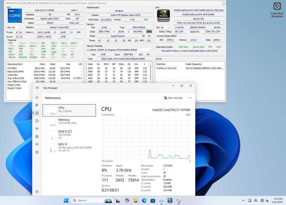 PC Gaming DDR5 Intel Core i7 14700F RTX 4070 Super