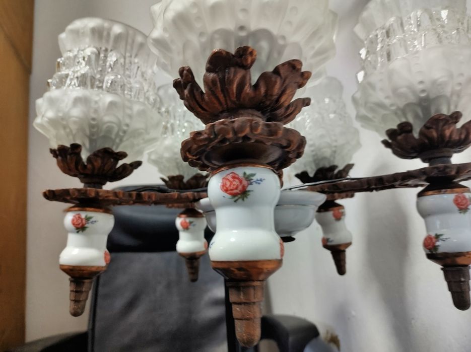 Lustra veche candelabru 5 brate ceramica + 5 becuri