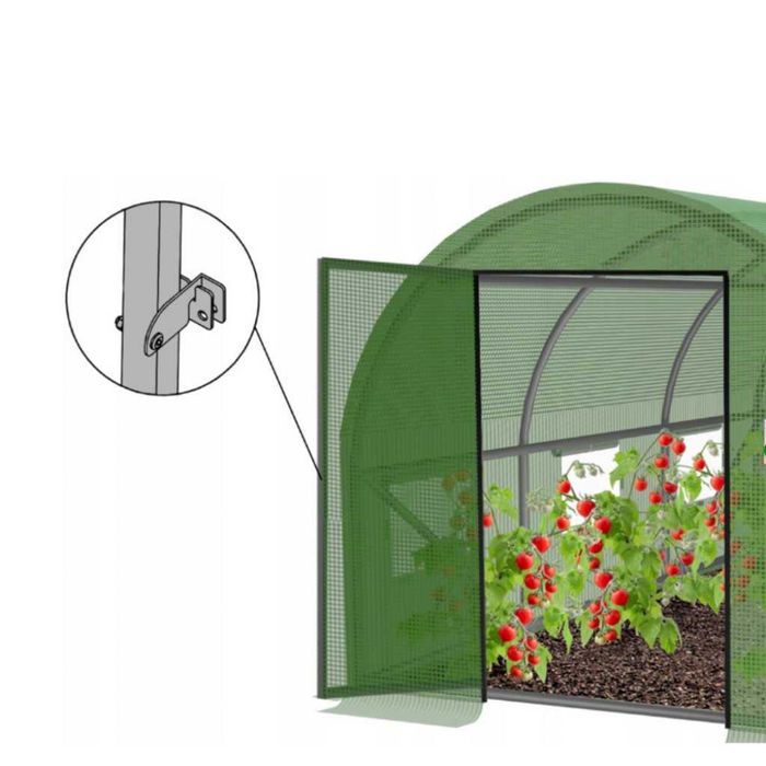 Голяма оранжерия с врата на панти. Здрава конструкция и UV4 защита