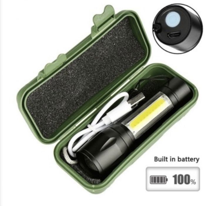 LED фенер ярка светлина USB зареждане 3 режима регулируем фокус