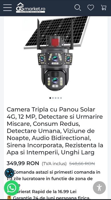 Cameră Video Triplă Supraveghere, 4G, Panou S., 12 Mp., 2026