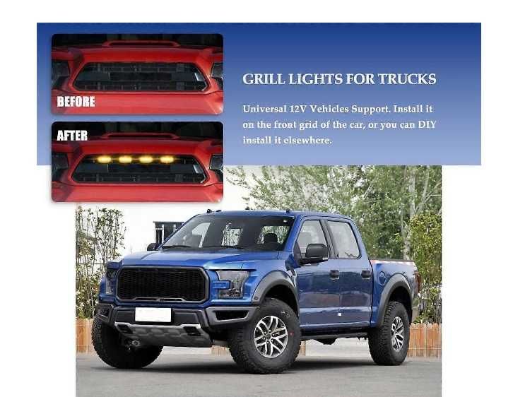 Лед Дневни Светлини За Решетка Оранжеви Американски Стил 12V Raptor Style 4 броя Опушени Черни