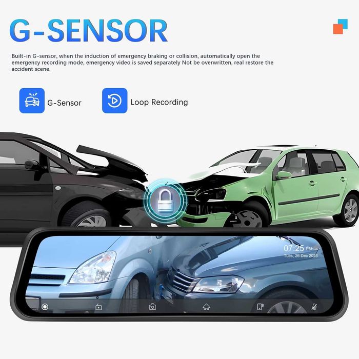 4K DVR Carplay Android auto Видеорегистратор огледало 12" AirPlay Cast