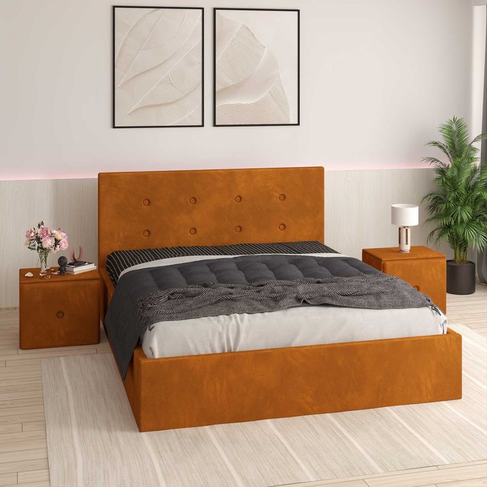 Pat tapitat Catalin cu noptiere , paturi ieftine , transport gratuit