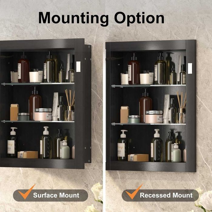 ЛЕД LED огледален шкаф за баня с осветление, 42x80см  овален черен