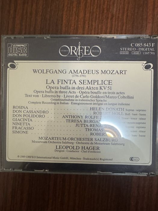 Моцарт La Finta Semplice (3 CD) Orfeo 1989