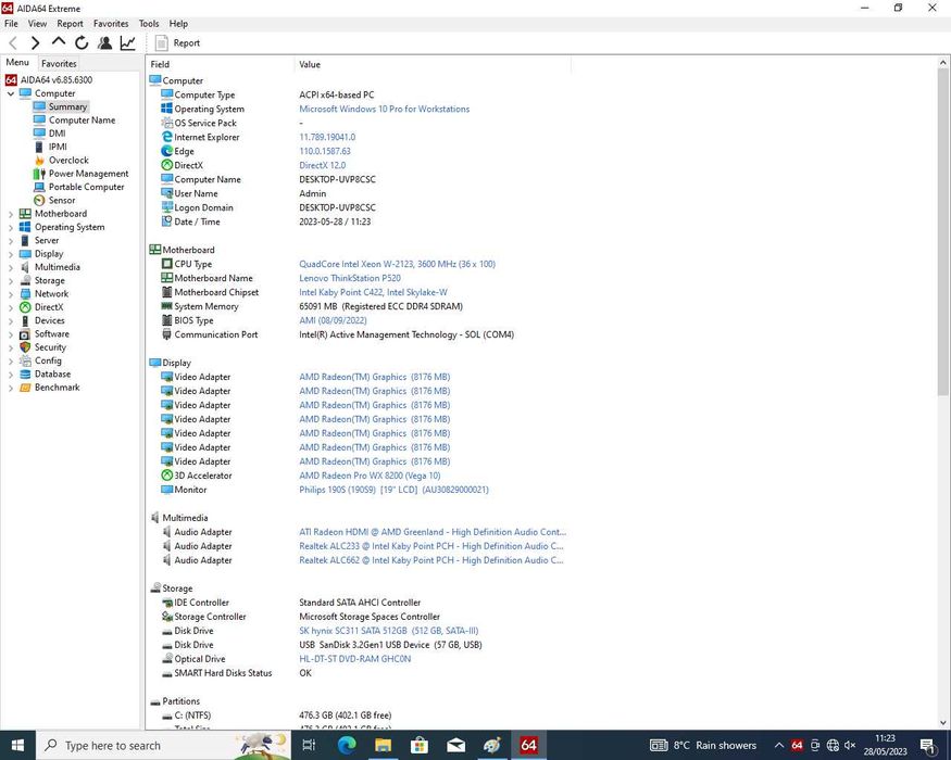 Lenovo P520 Xeon W-2123, 32GB DDR4, AMD Pro GPU, 512GB SSD workstation