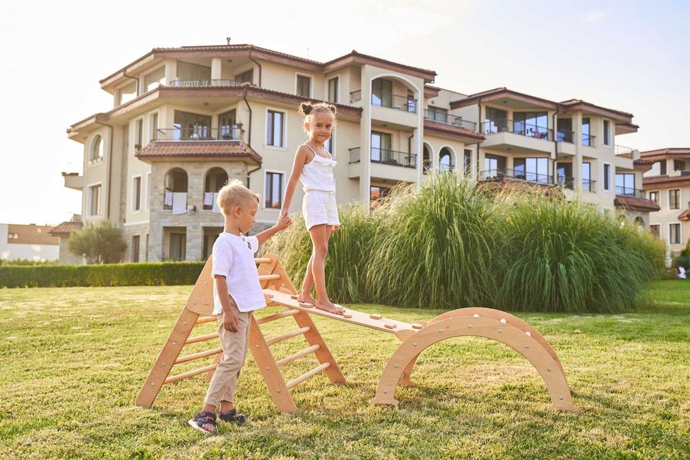 Set de catarare mare 3in1, Triunghi Pikler cu Rampa si Arc Escaladare