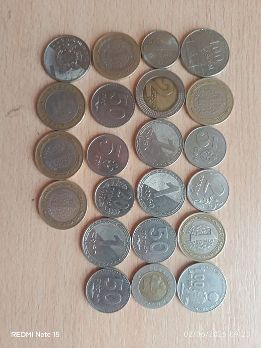 Turli davlat tangalari: O'zbekiston so'mlari va xorijiy tangalar