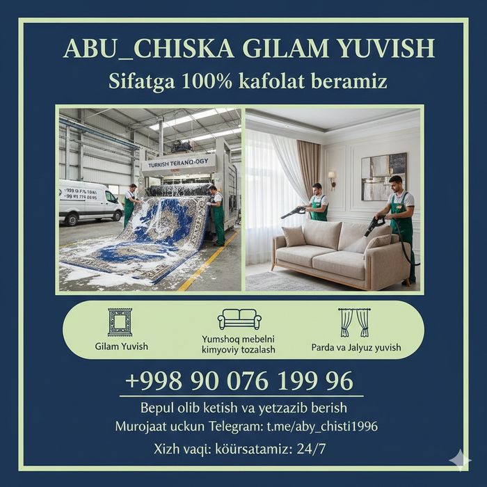 Gilam yuvish mebel yuvish