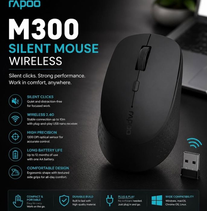 Мышь Rapoo m300 silent СКИДКА Беспроводная мышка