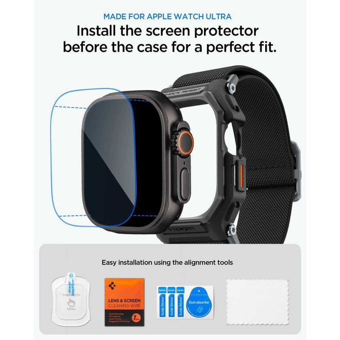 Spigen Кейс с каишка Spigen Lite Fit Pro + Screen Protector (ACS11415) за Apple Watch Ultra 2 49mm,Apple Watch Ultra 3 49mm