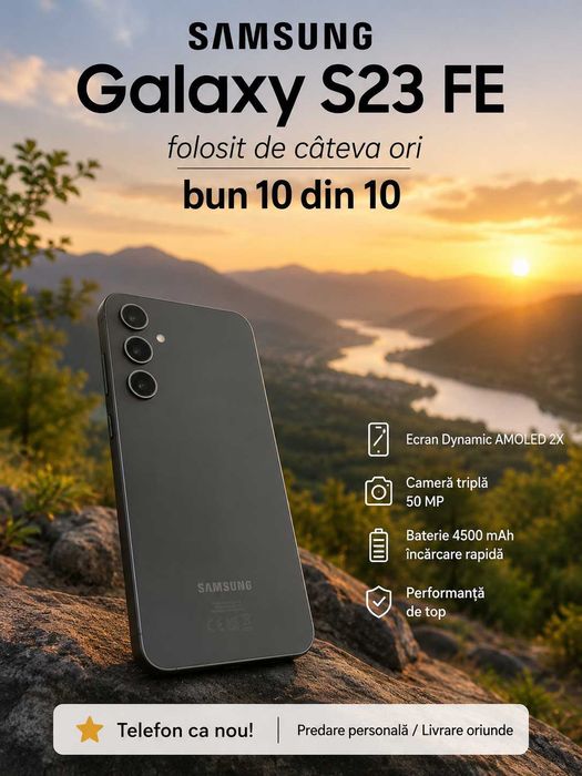 Samsung Galaxy S23 fe folosit de câteva ori 10 din 10 arată telefonul