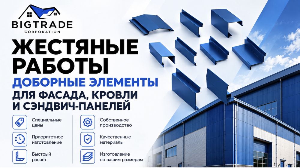 Жестяной цех, жестяные работы, откосы, конек, уголки, парапет, колпак