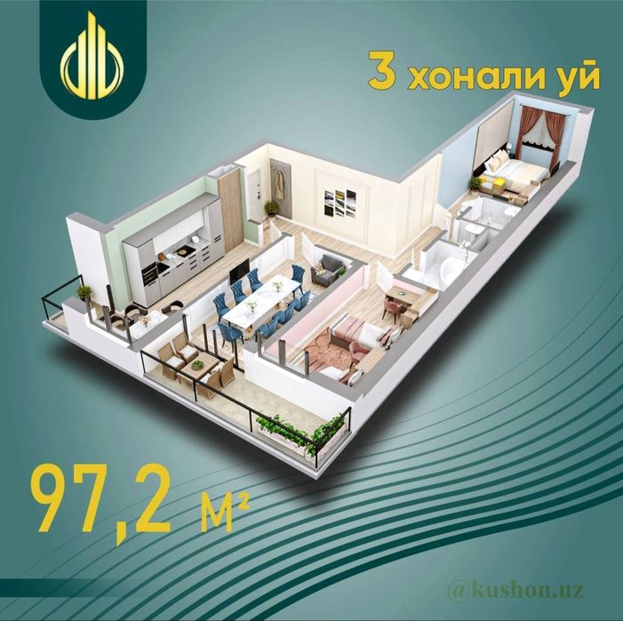 Dom sotiladi uch xona 97/kv makatb klinika sadik xamma narsa yonida