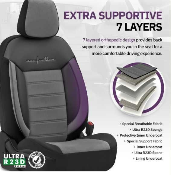 Луксозна тапицерия OTOM текстил с еко кожа COMFORT LINE Design – Сиво-Черна със сив шев