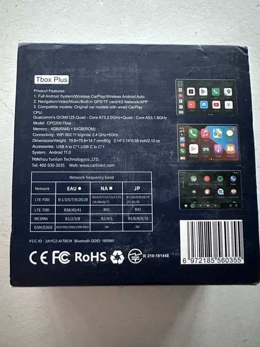 Carplay Android Auto - Calinkit TBox Plus - SIM 4G