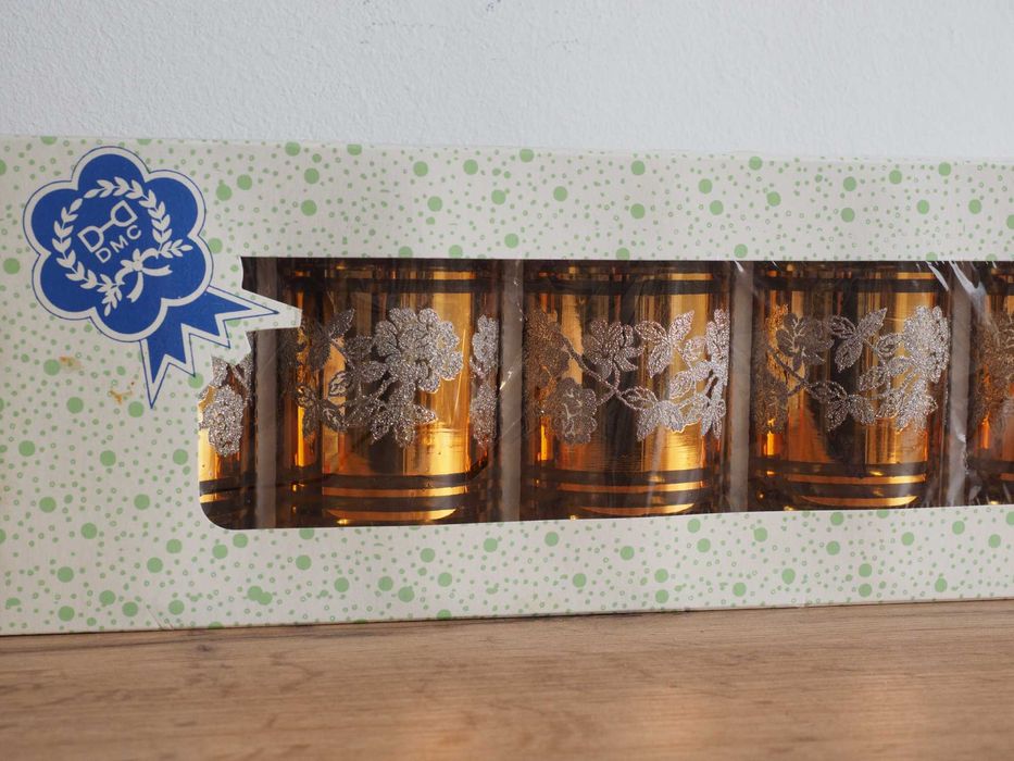 Set pahare vintage din sticlă aurie – DMC, Japonia