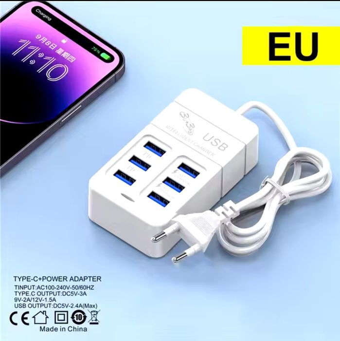 Comutator on/off cu telecomandă/Alim.priza 6 USB