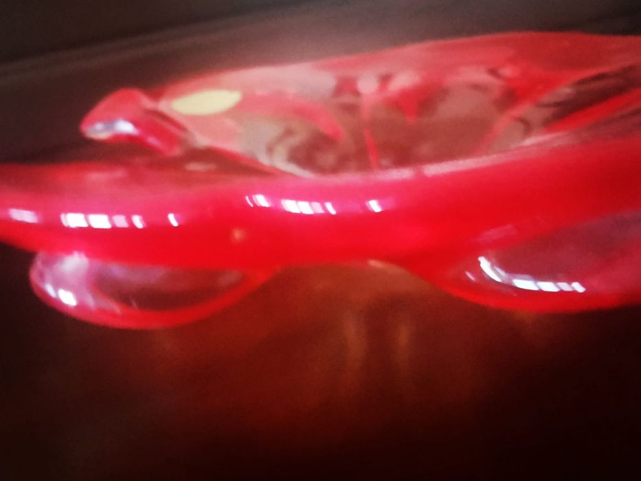 Антикварна купа фруктиера  ръчна изработка духано цветно стъкло листо