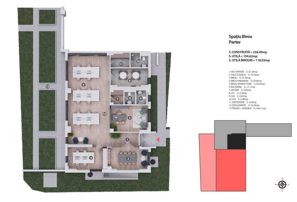 Spatiu Comercial (Birouri) parter, Midtown Residence Cotroceni, 195 m